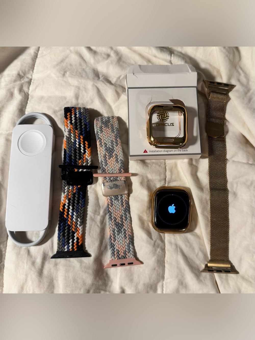 Apple Watch Series 7 GPS 41mm Starlight + Charger 3 Bands & 2 God Color Cases - Picture 3 of 10